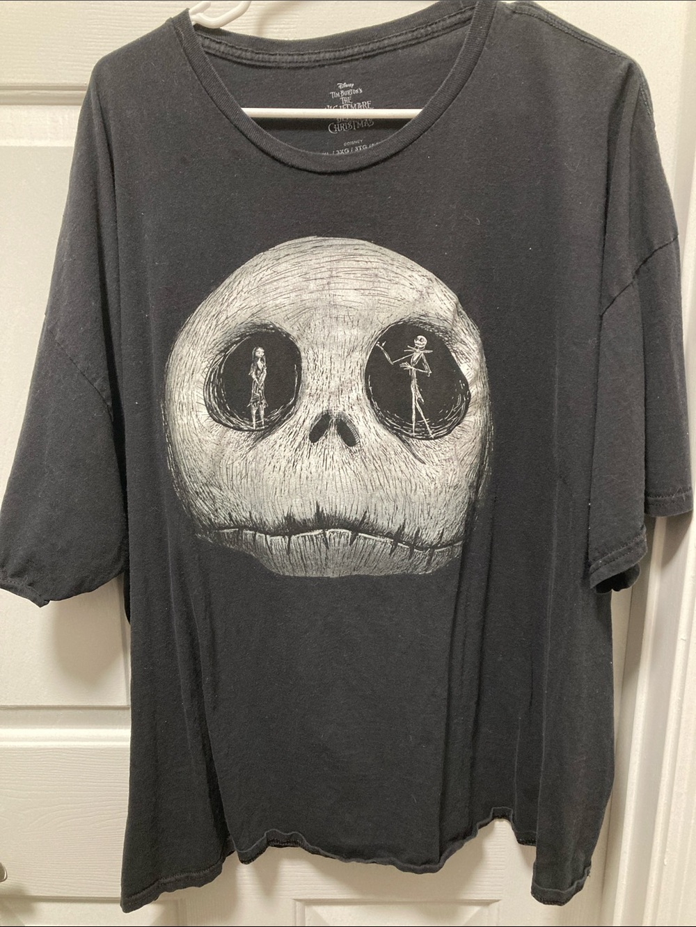 Disney Black Short Sleeve Tee with White Jack Skellington Skull Graphic